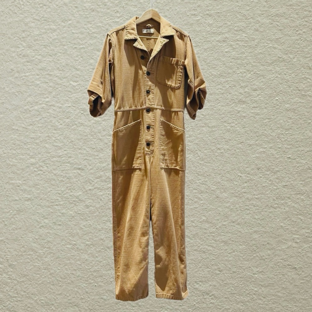 Madewell Camel Button-Front Jumpsuit Small